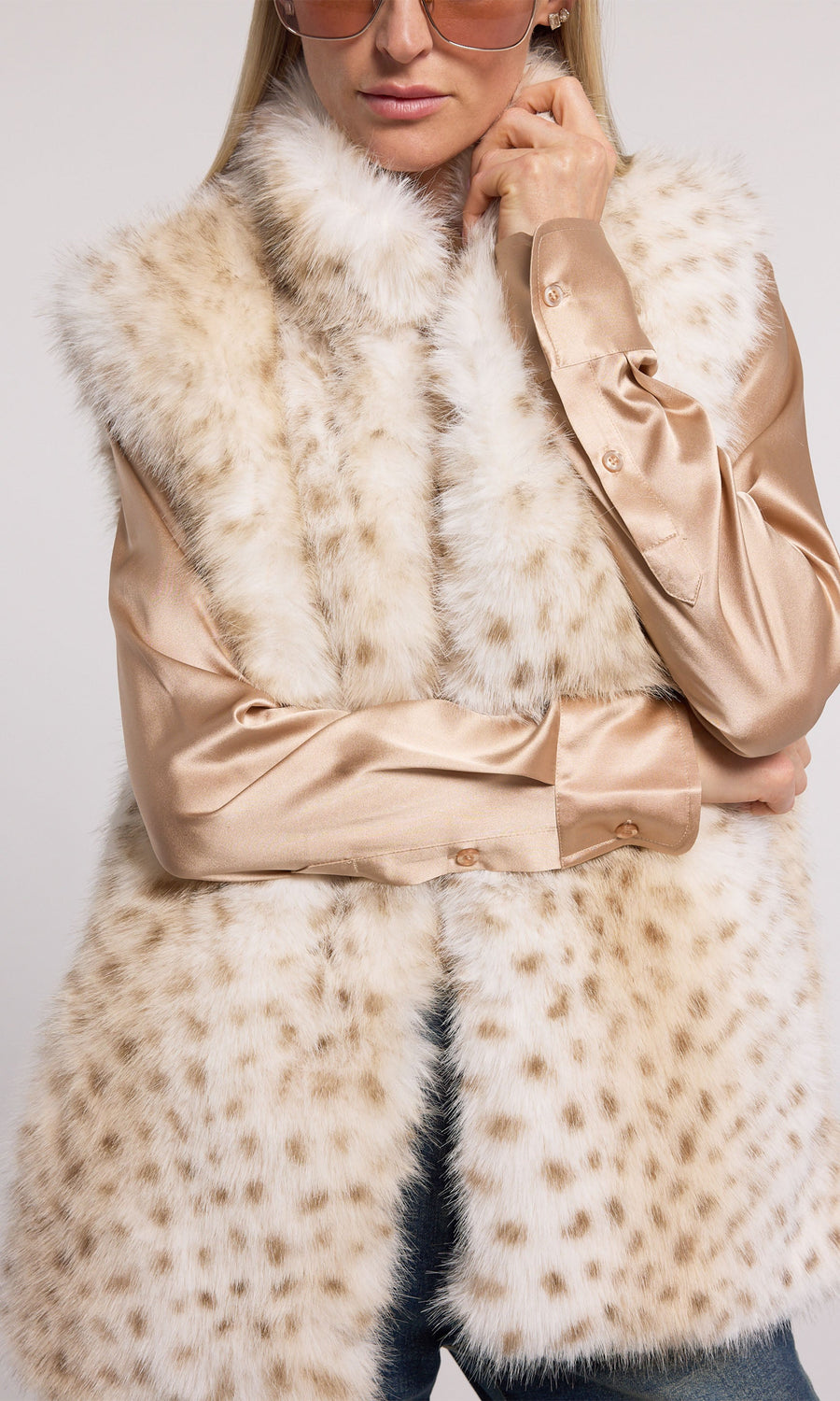 Leopard print faux fur vest top