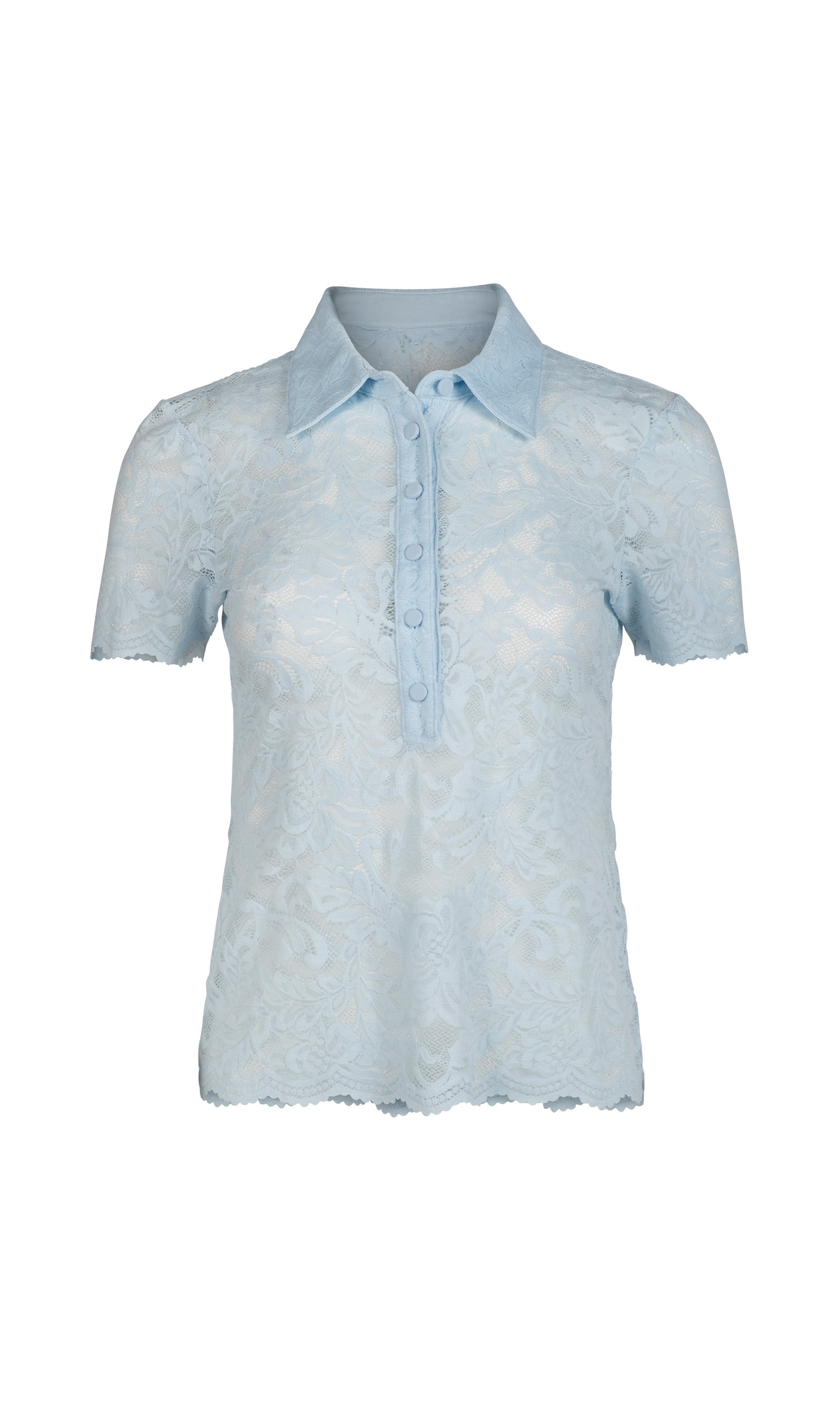 Powder blue lace shirt on a white background