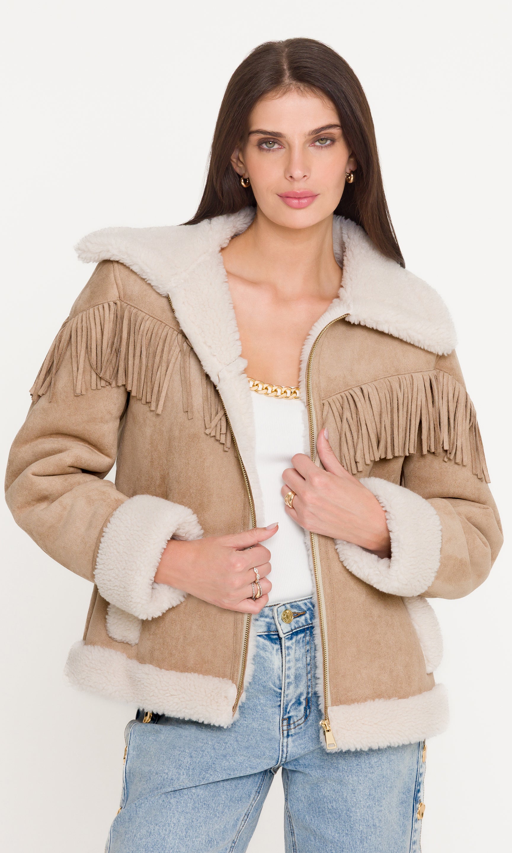 Inez Vegan Suede Shearling Jacket
