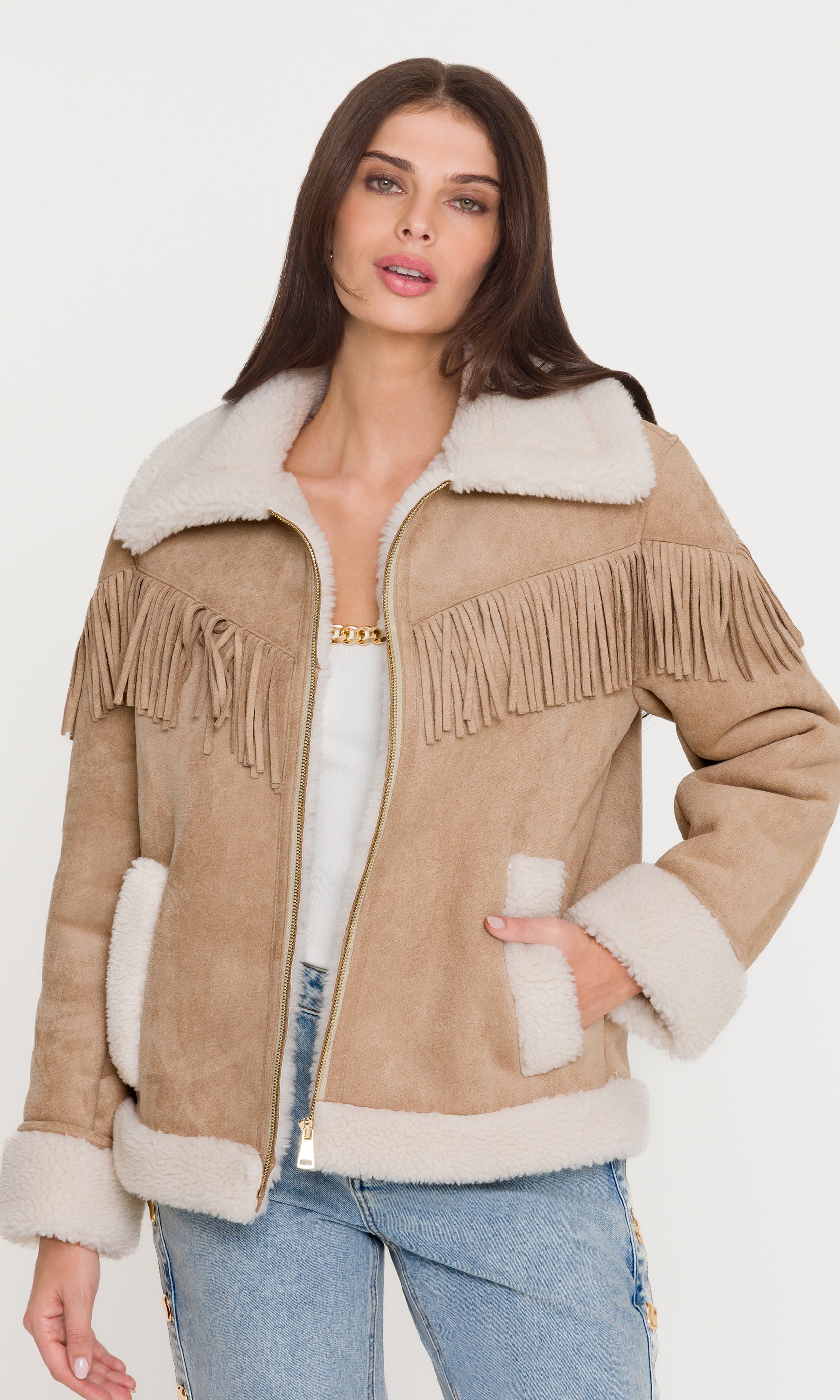 Inez Vegan Suede Shearling Jacket