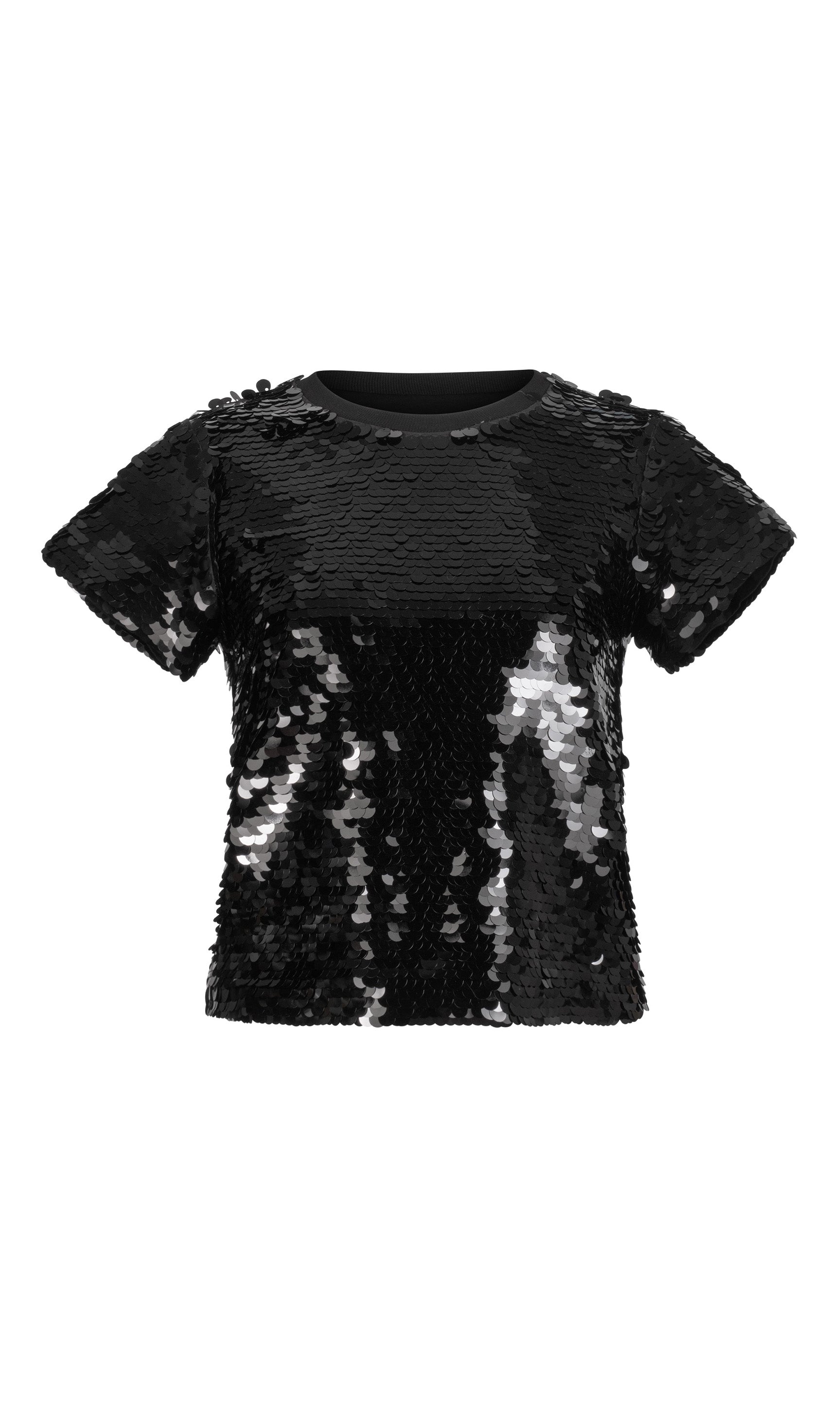Black paillette sequin top on a white background
