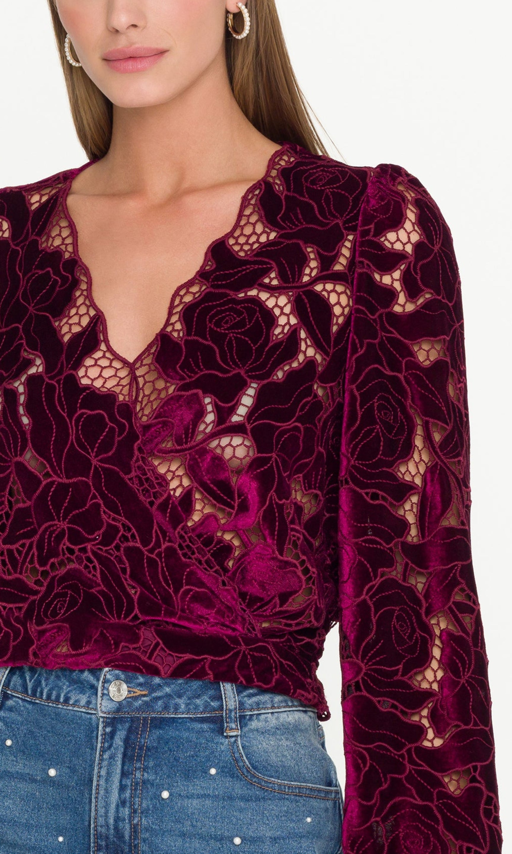 Loralie Velvet Lace Wrap Blouse