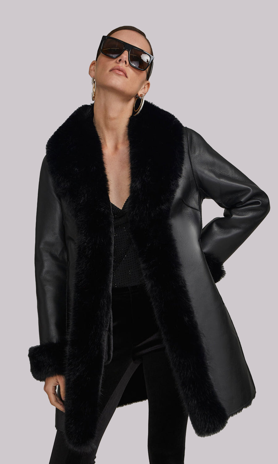 Janiyah Faux Fur Shearling Coat - Black