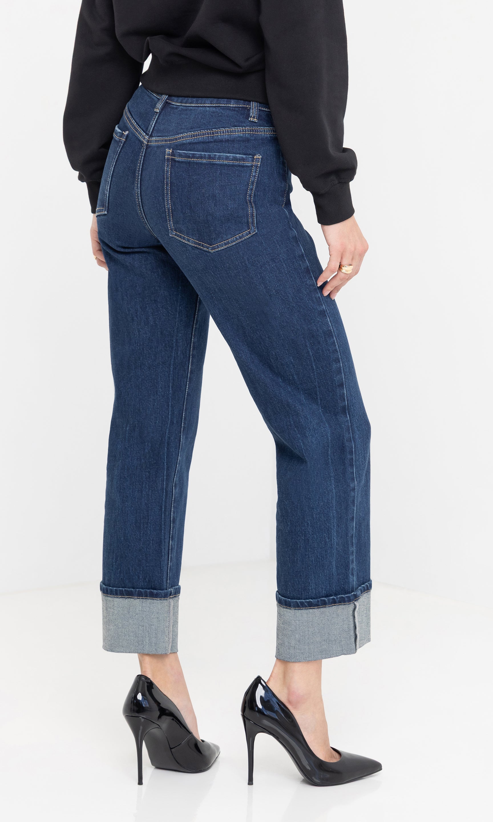Back view of the ryland denim jeans showing the straight-leg fit.