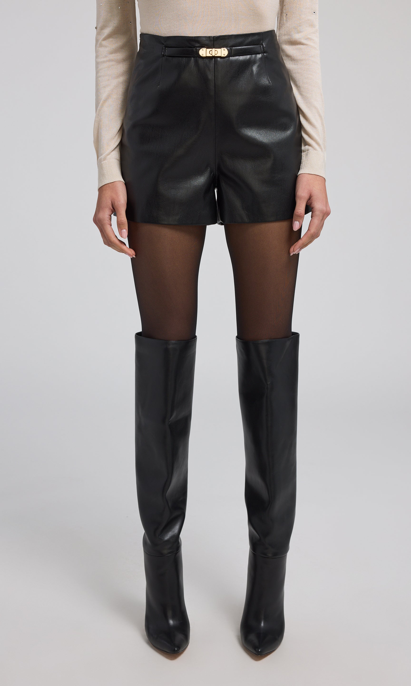 Danny Belted Vegan Leather Shorts - Black | Generation Love Danny Belted Vegan Leather Shorts - Black | Generation Love