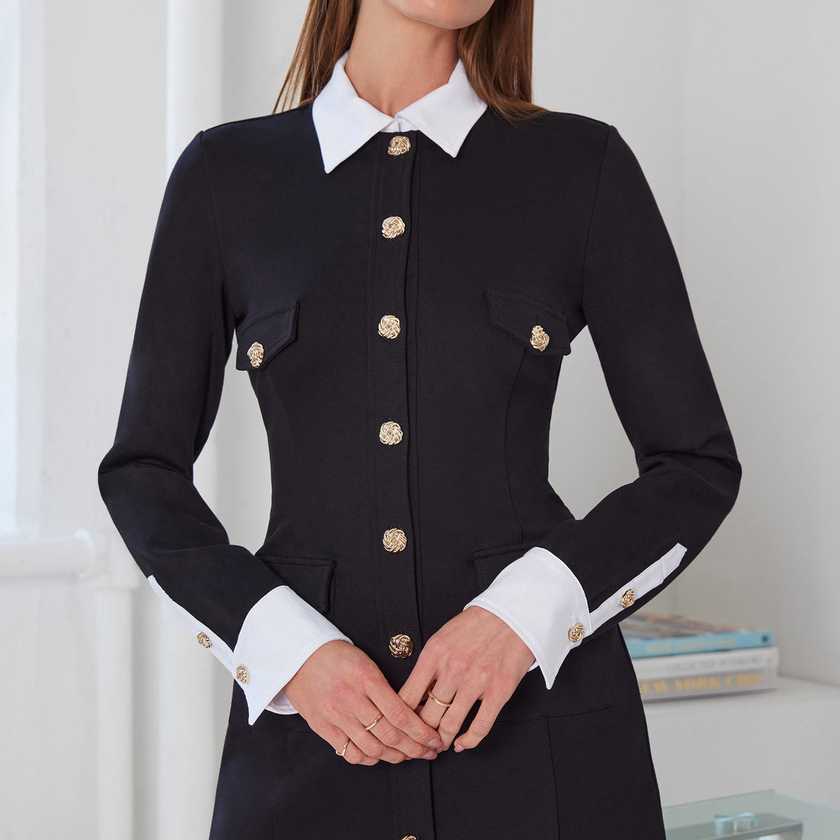 Kendall Poplin Combo Ponte Dress in Black/White Generation Love