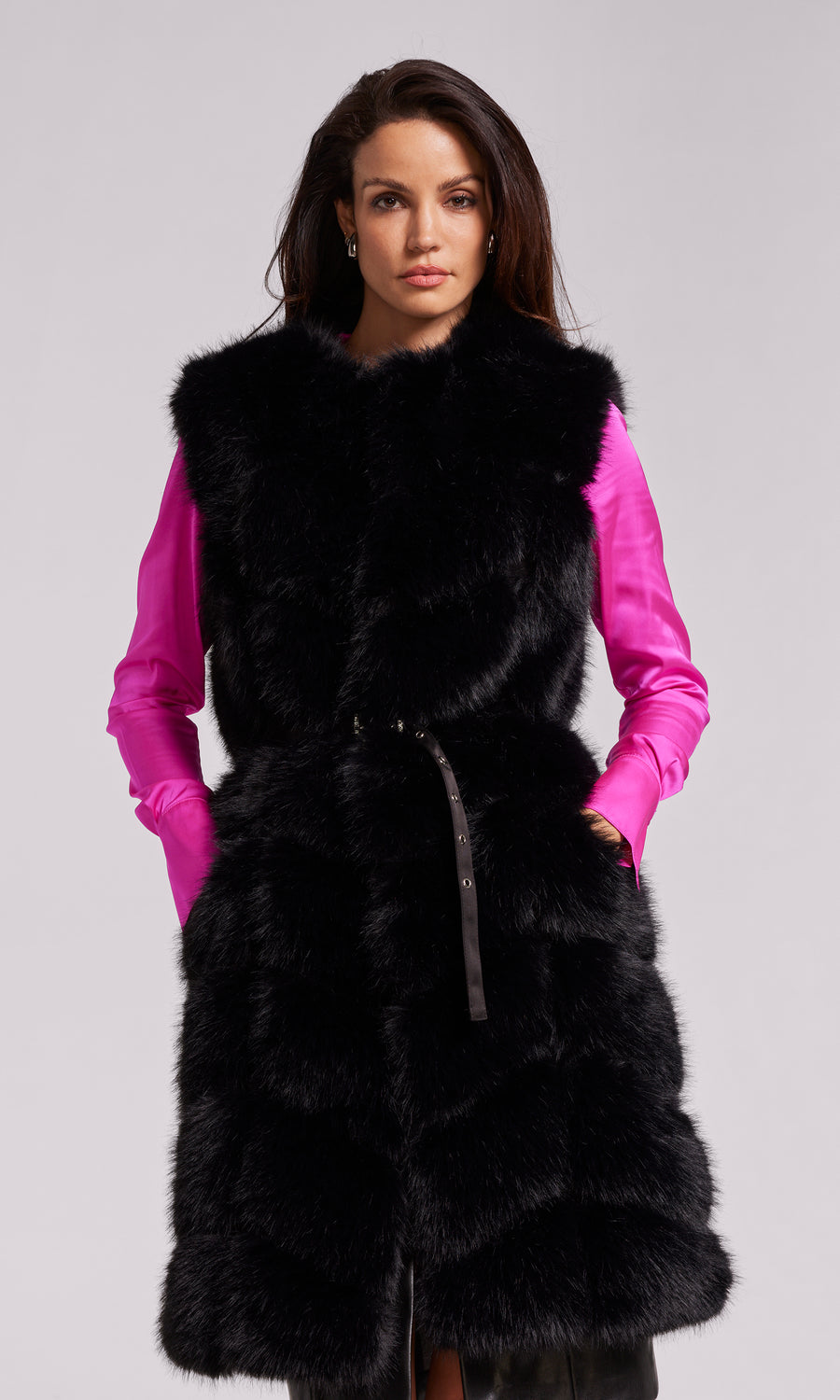 Colette Faux Fur Vest Coat - Black