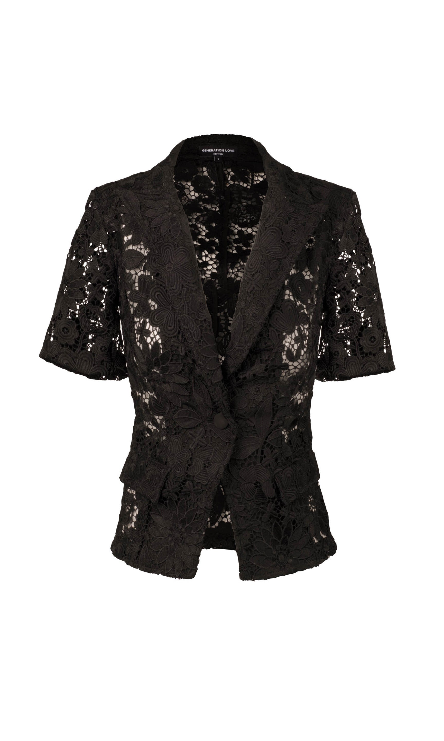 ghost image of the short sleeve Melbourne Lace Blazer in black
