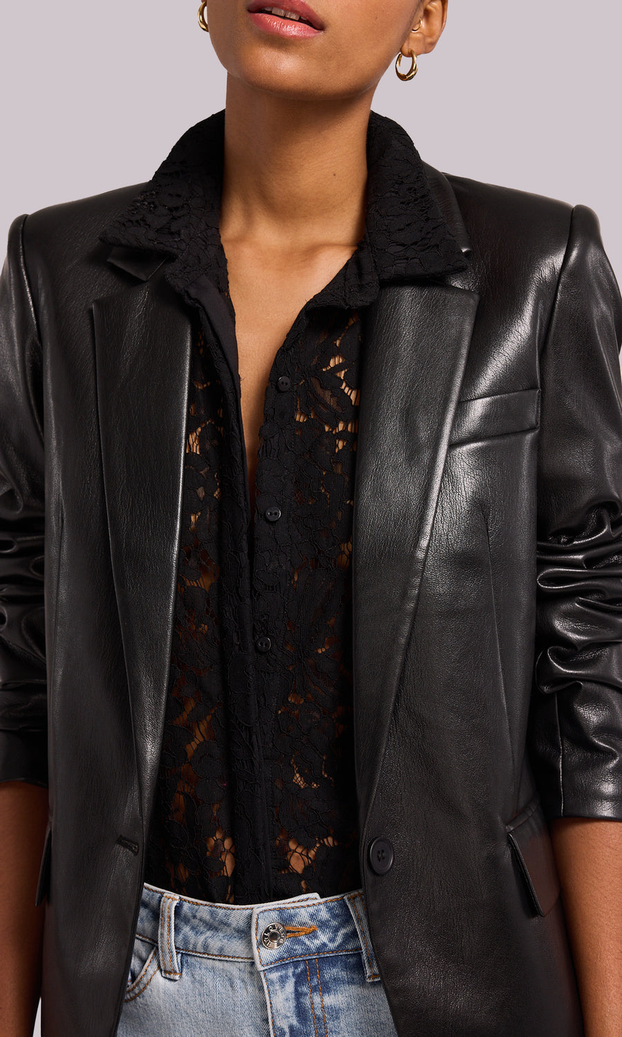 Milan Vegan Leather Blazer - Black 