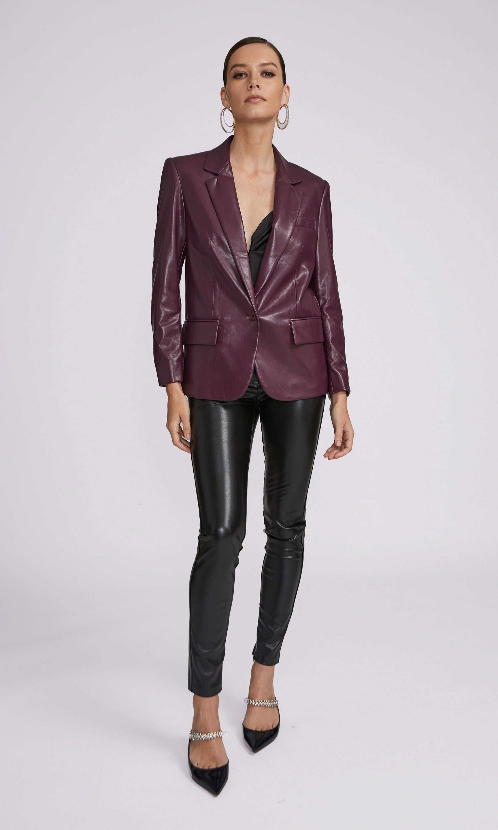 Maroon vegan leather jacket 2024 blazer