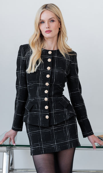 Ophelia Windowpane Tweed Jacket in Black/White | Generation Love