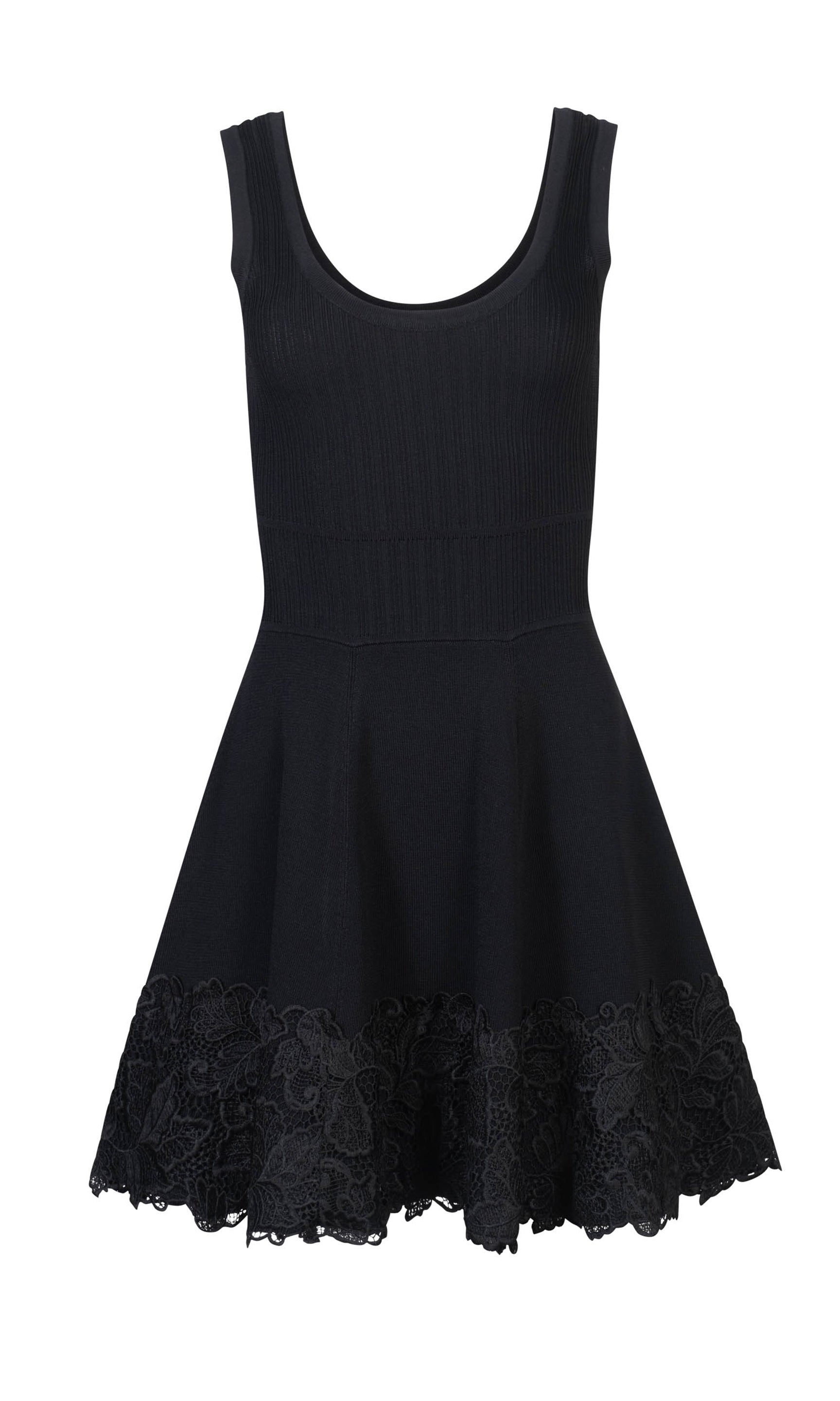 Flat lay of the Orpheus Lace Combo Rib Dress showing the full shape and lace hemline without styling.