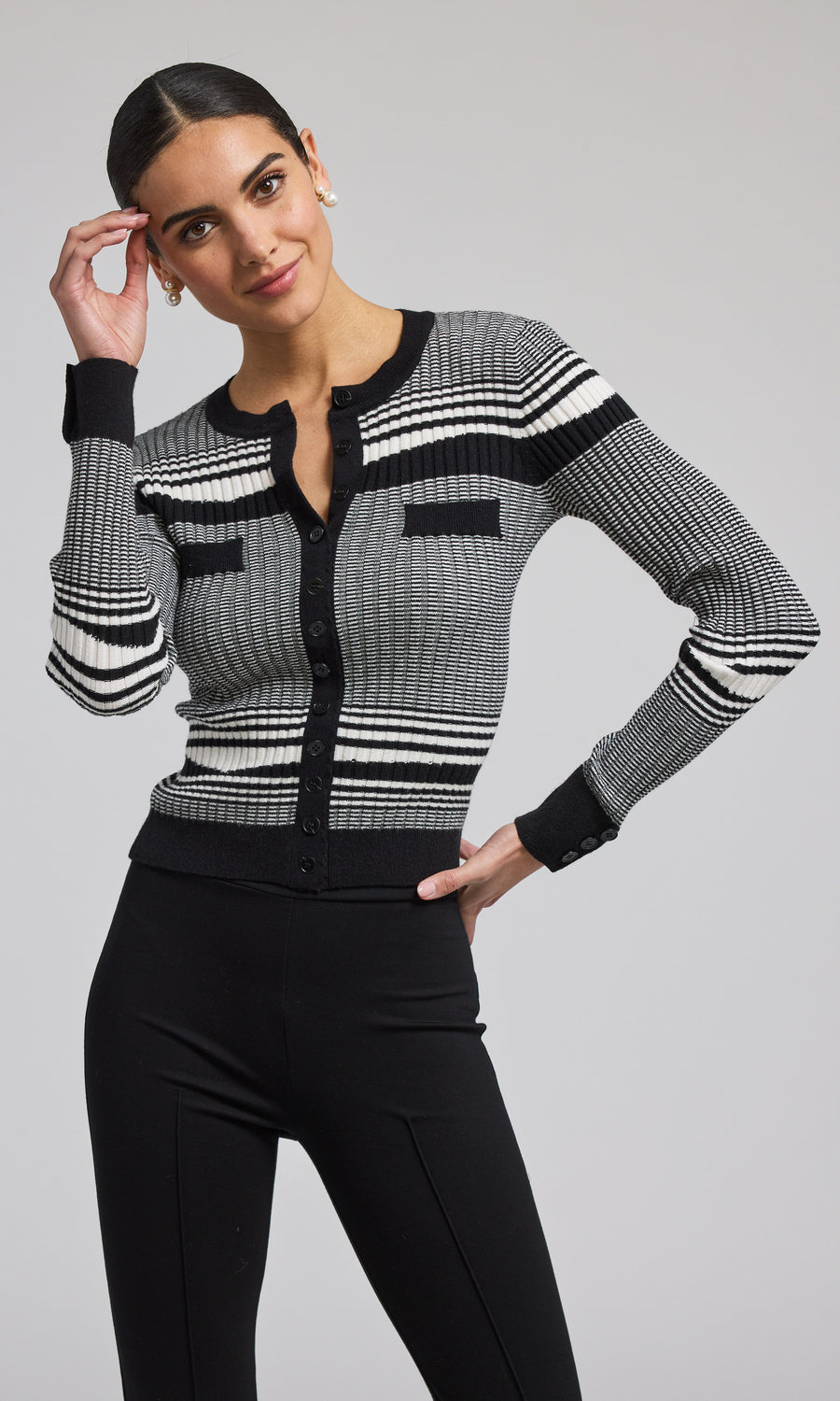 BEATRIX RIB CARDIGAN - Black