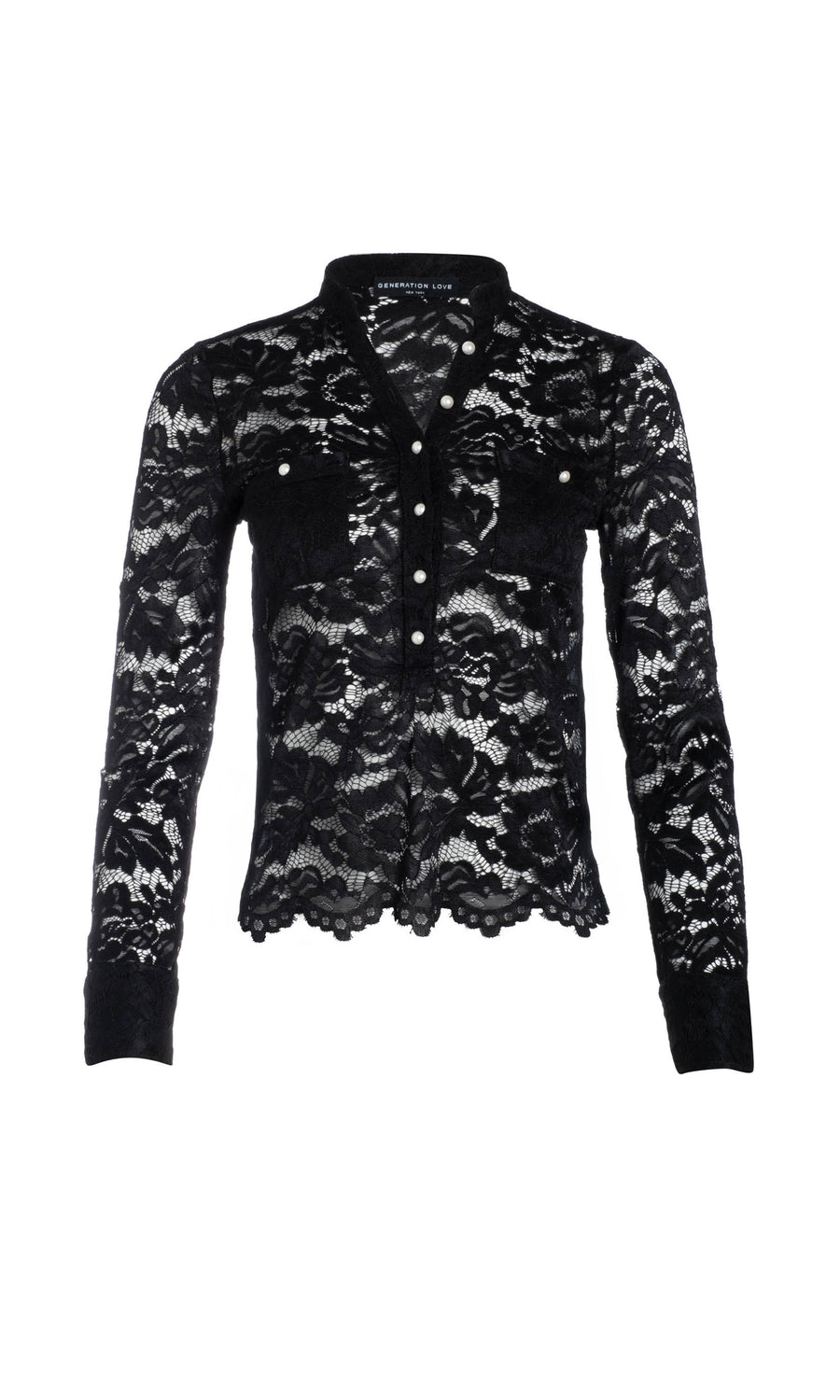 sheer black lace shirt with long sleeves