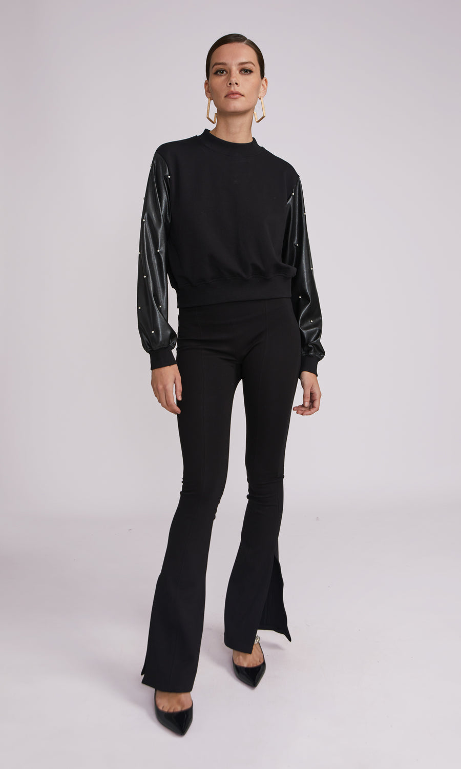 Payton Vegan Leather Combo Sweatshirt - Black