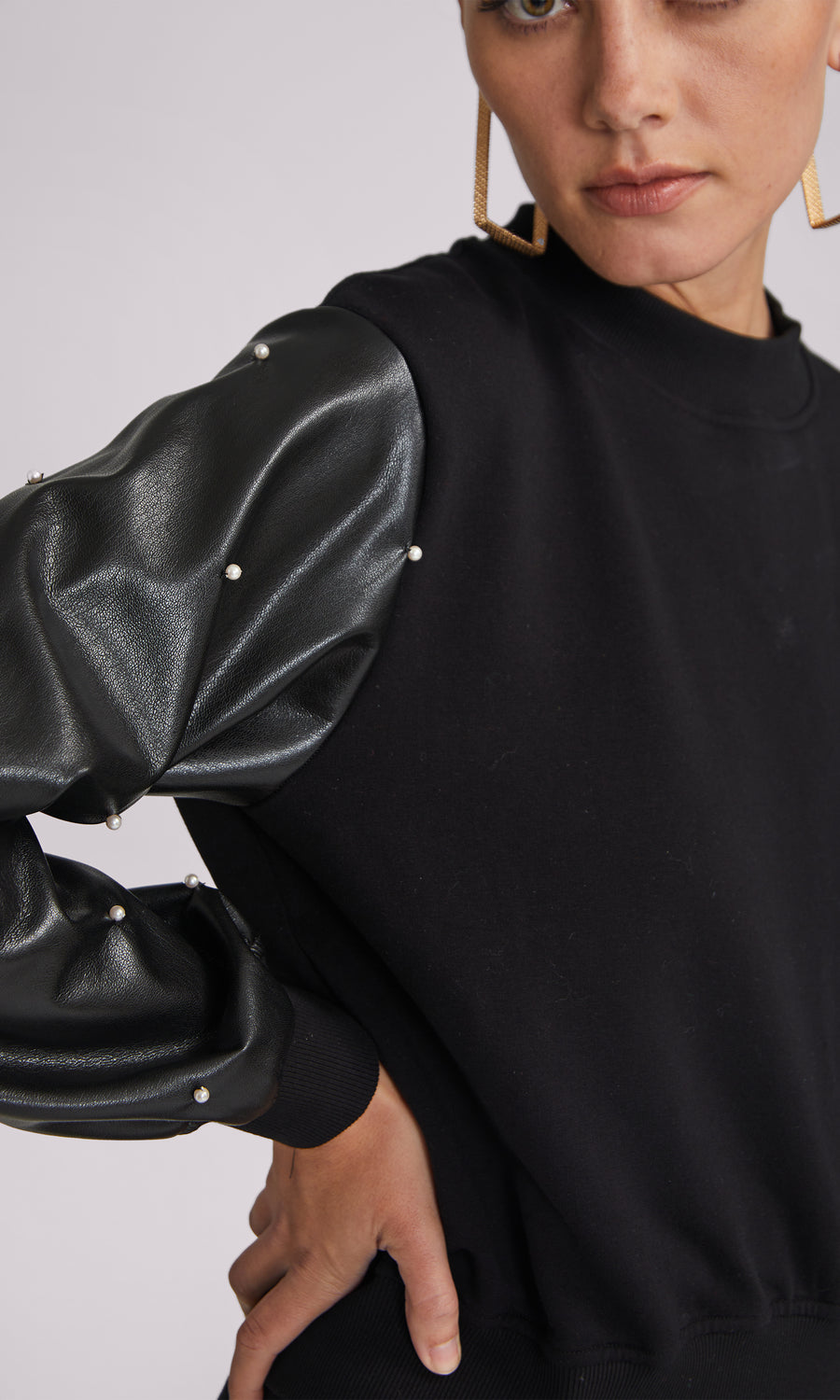 Payton Vegan Leather Combo Sweatshirt - Black