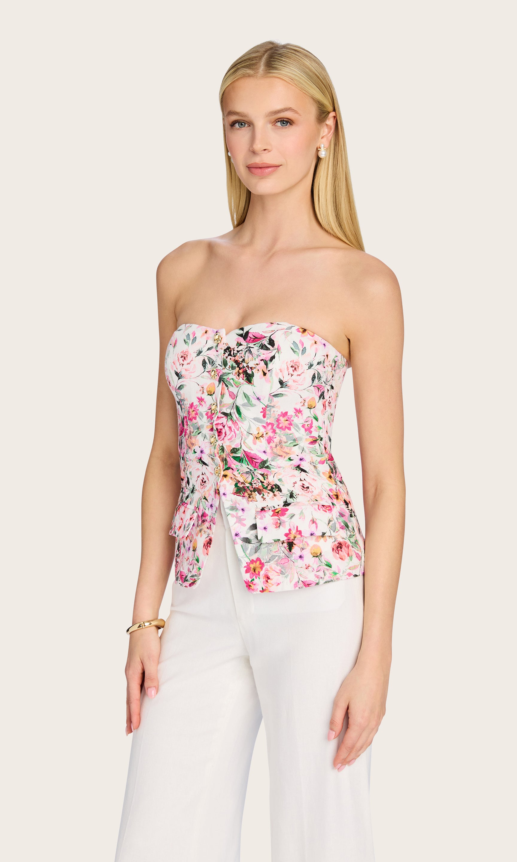 Alternate front view emphasizing the sleek silhouette and vest-inspired design