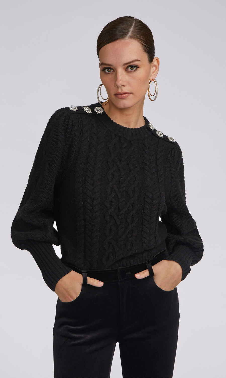 Rylan Cable Button Sweater - Black