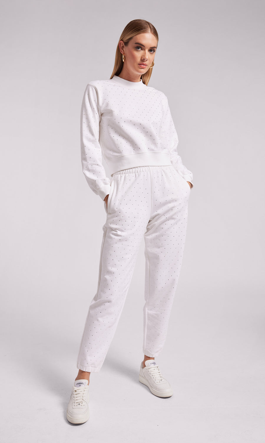 Rena Crystal Sweatpants - White/Clear