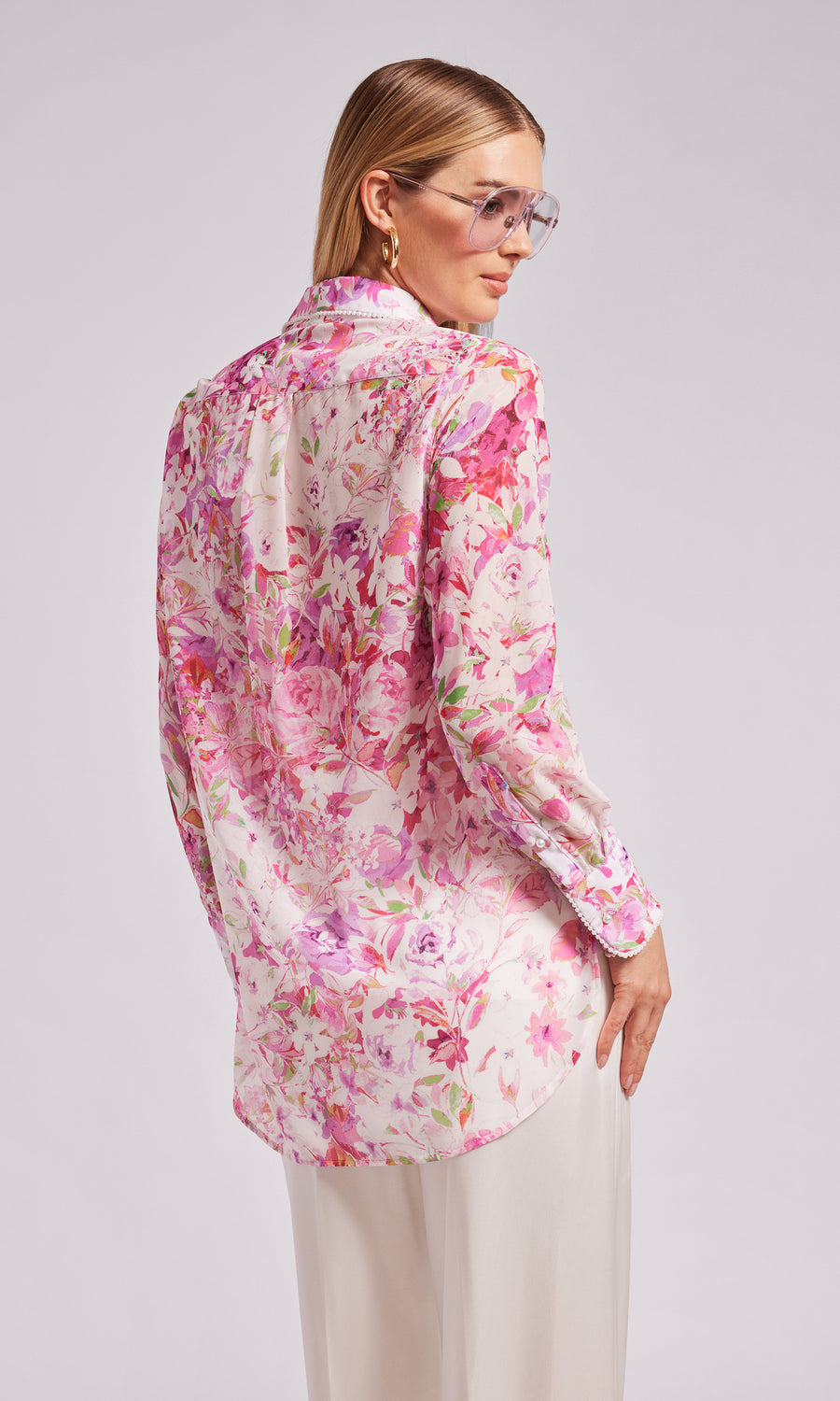 Mercy Floral Georgette Shirt - Floral Pink