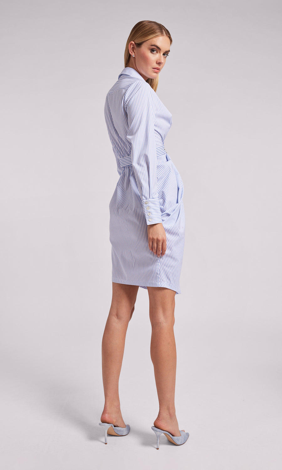 Gloria Pinstripe Shirt Dress - White/Light Blue
