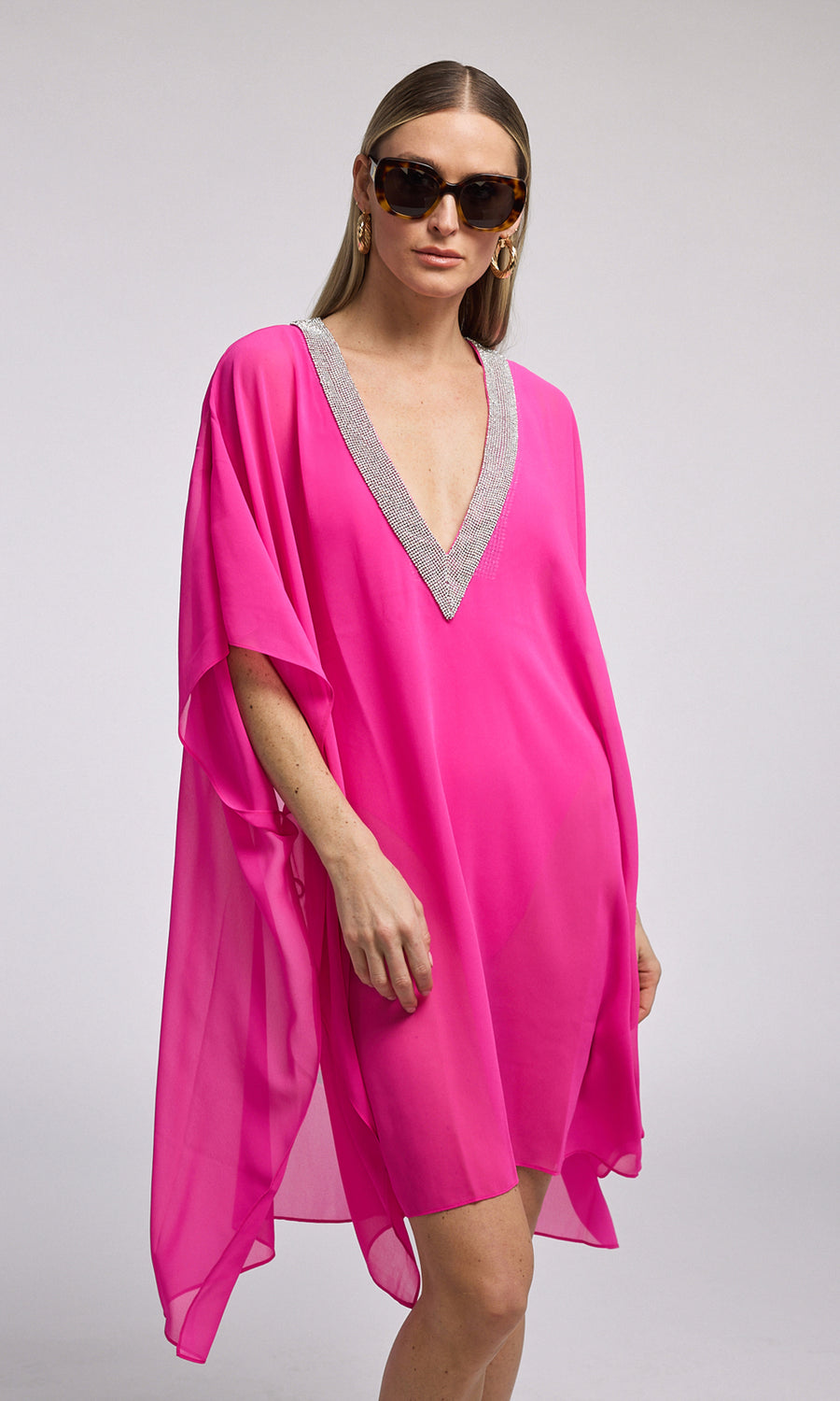Bria Crystal Cover-Up - Hot Pink/Clear