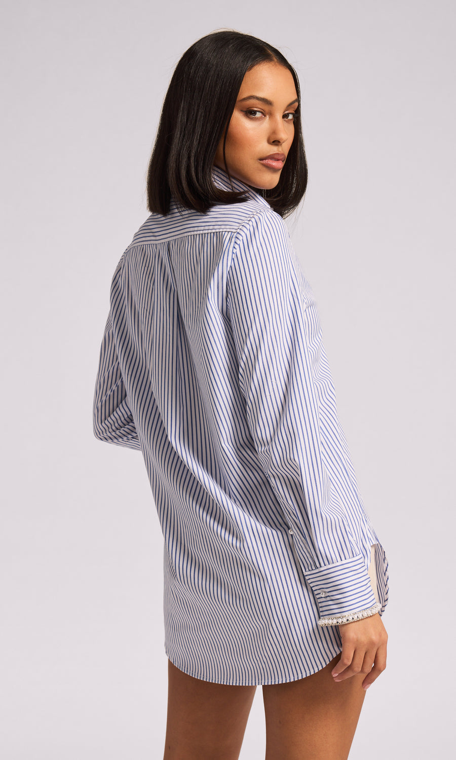 Fiore Embellished Pinstripe Shirt - White/Light Blue