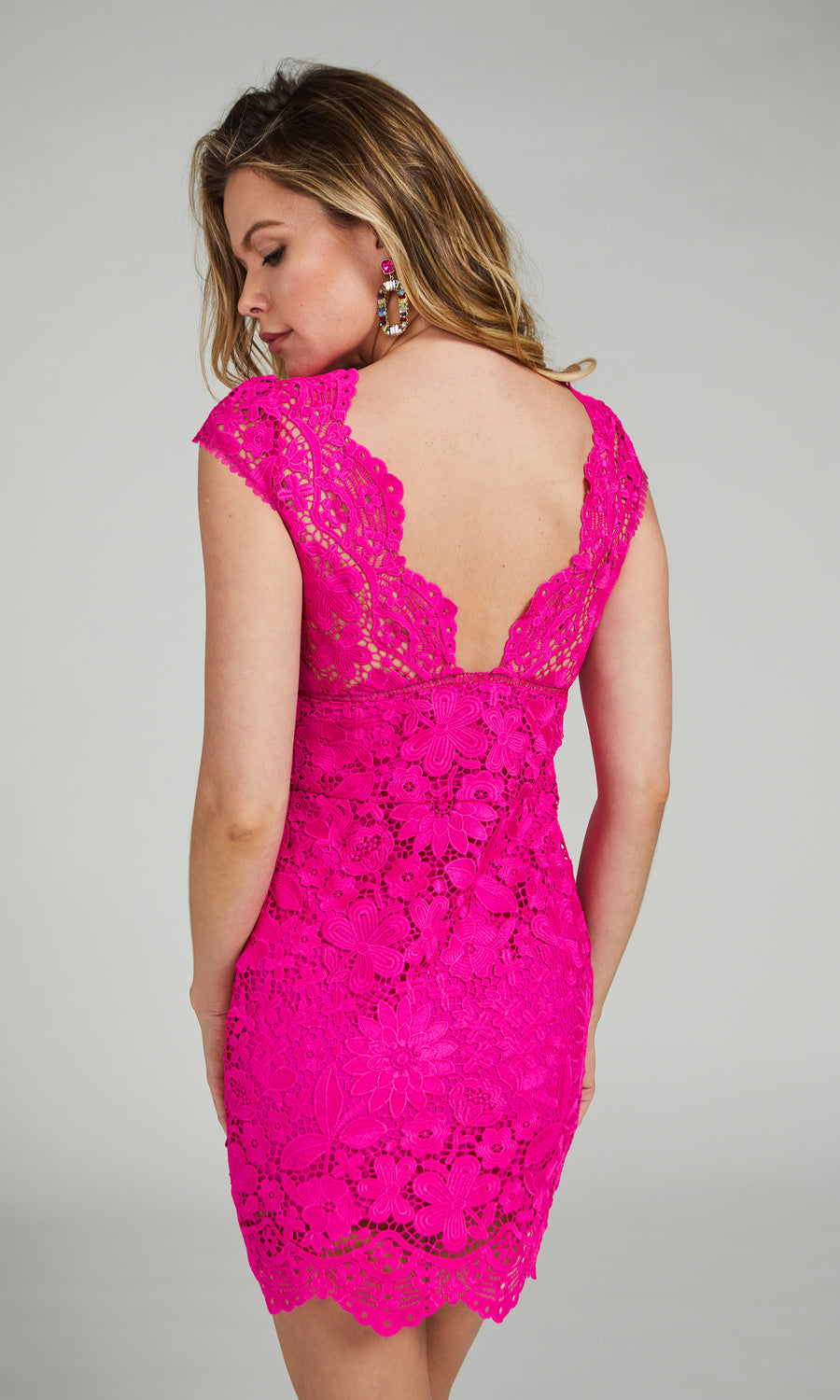 Julie Lace Dress - Hot Pink