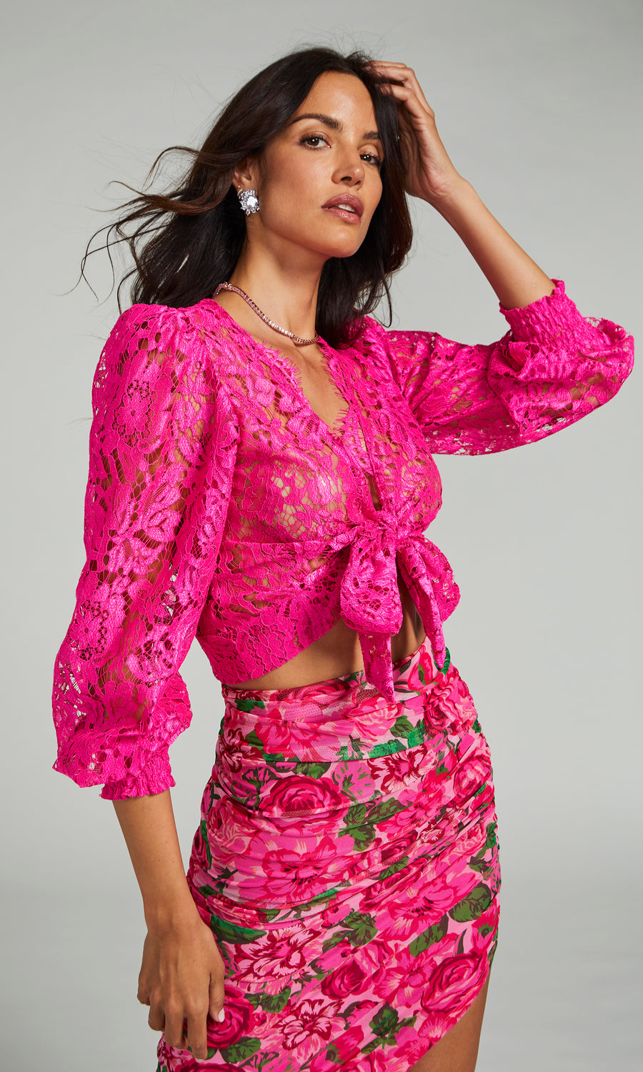 Marilyn Lace Blouse - Hot Pink 