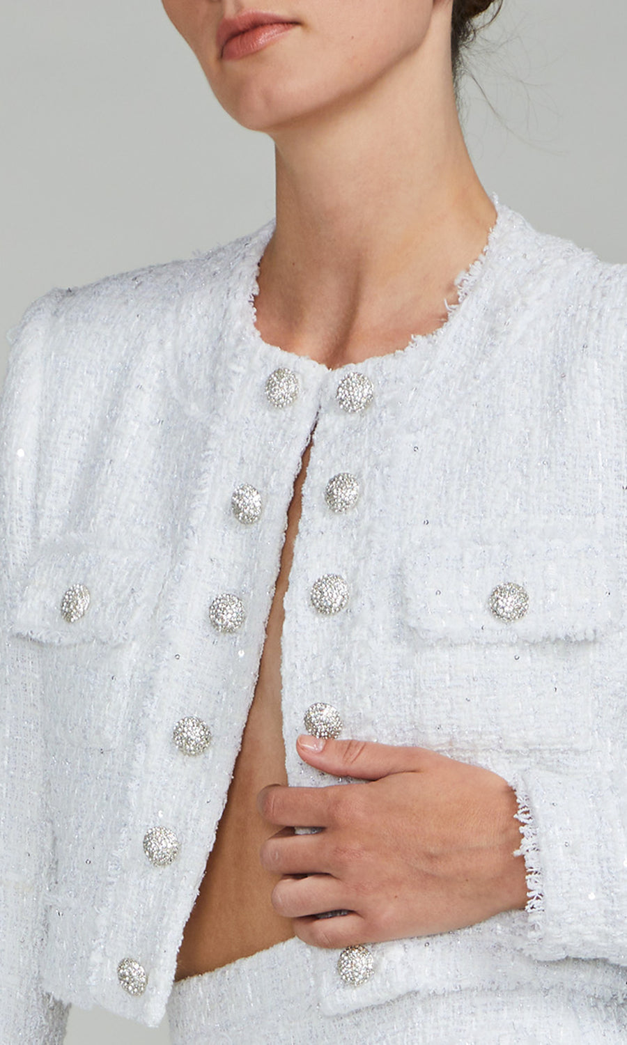 Valentina Cropped Tweed Jacket - White 