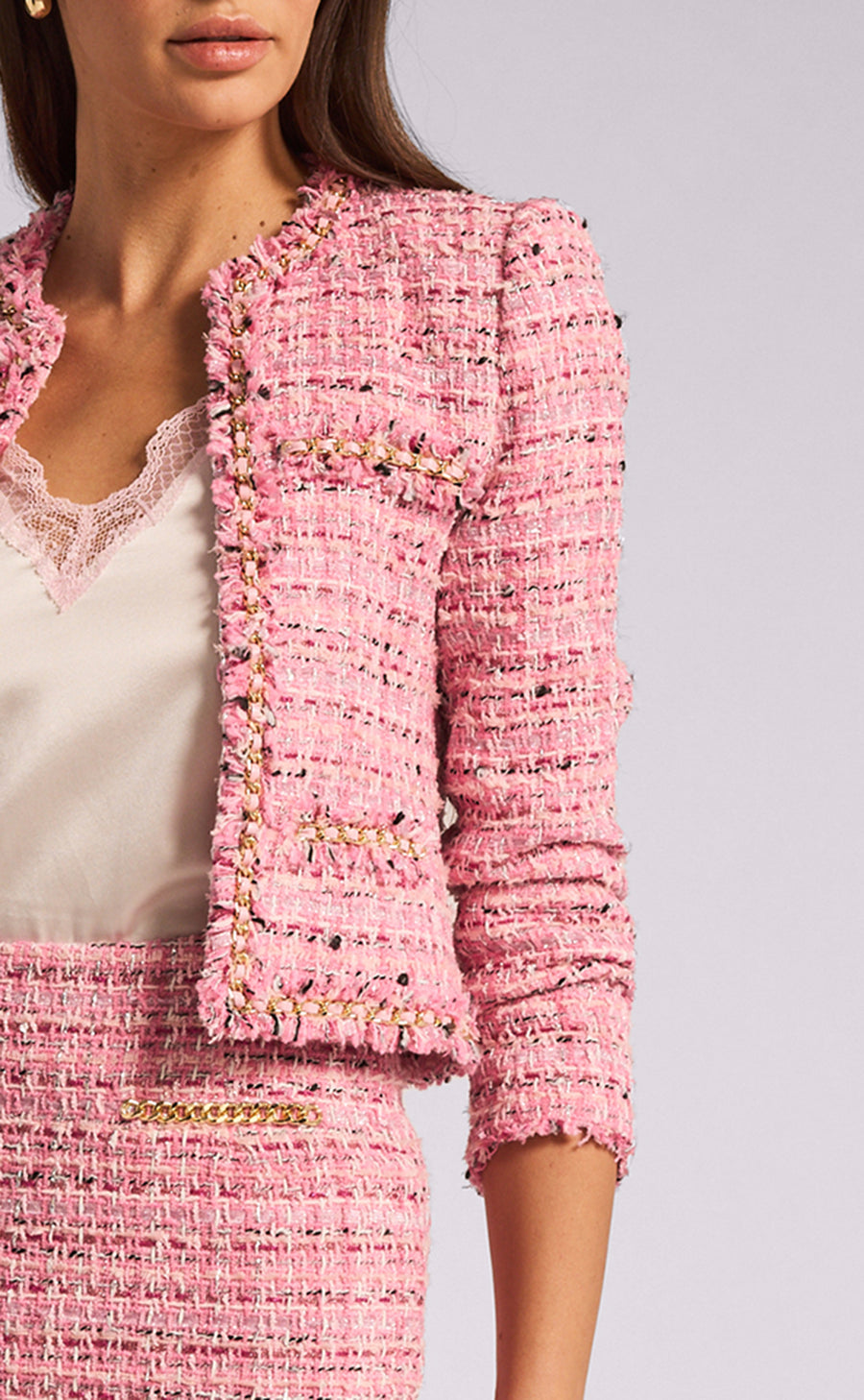 Serena Tweed Jacket - Pink Melange 