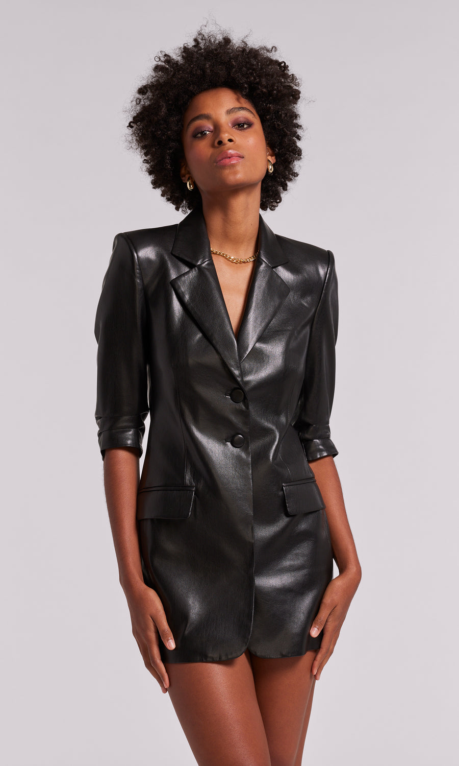 Trina Vegan Leather Blazer Dress - Black
