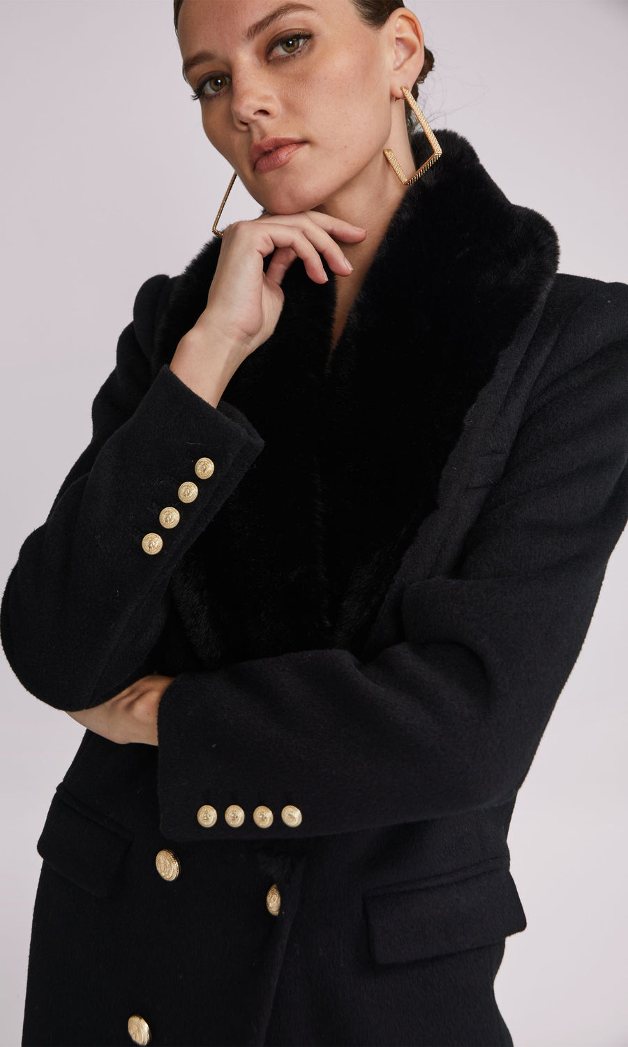 Blakely Faux Fur Combo Wool Coat - Black