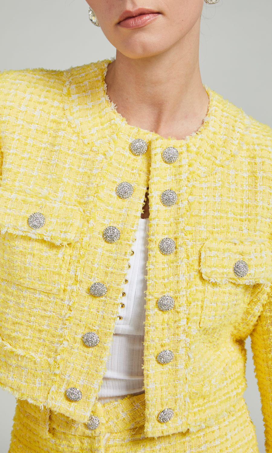 Valentina Cropped Tweed Jacket - Yellow/White