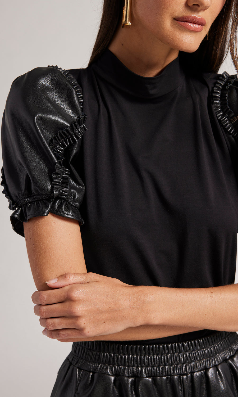 Vereena Vegan Leather Combo Top - Black 