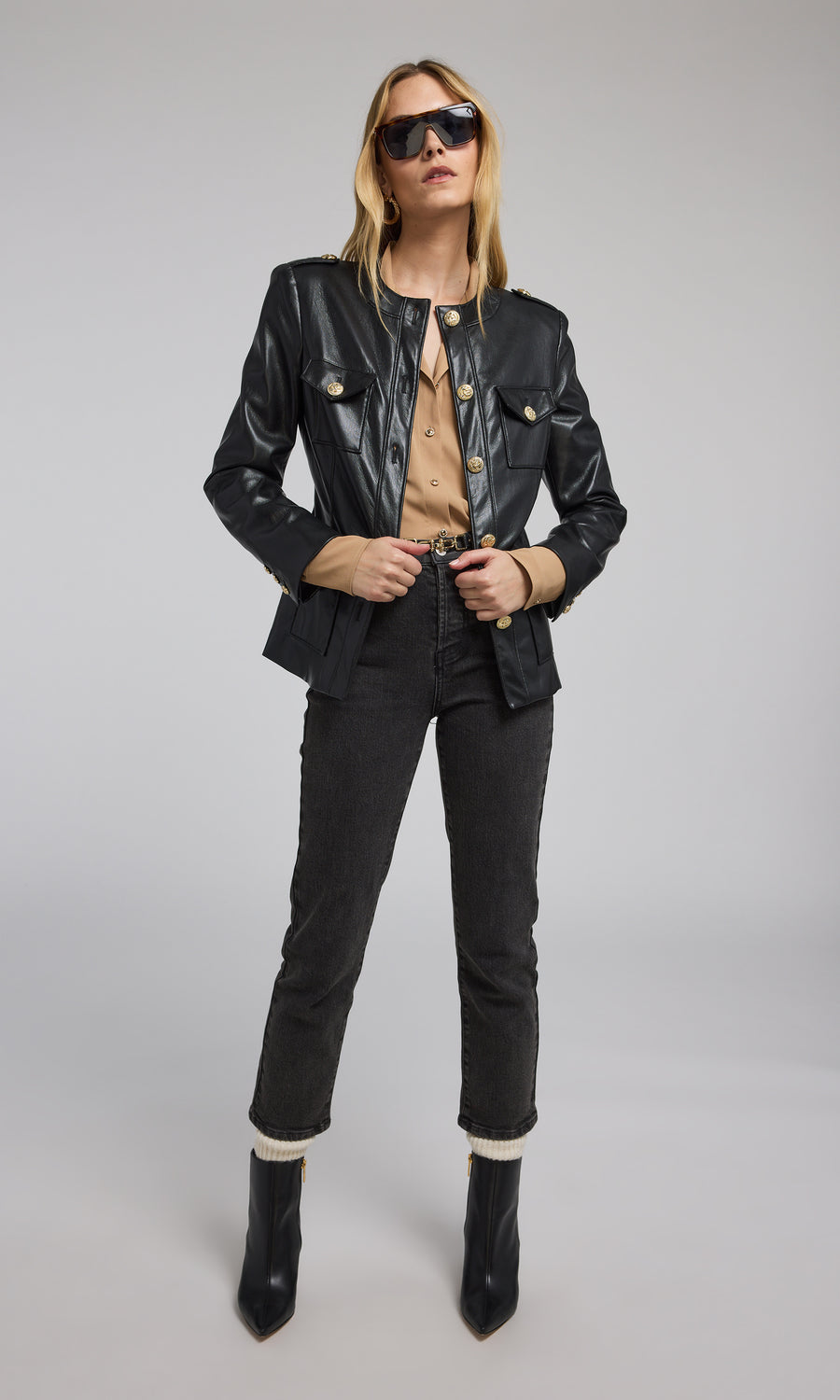 Larsine Vegan Leather Blazer - Black