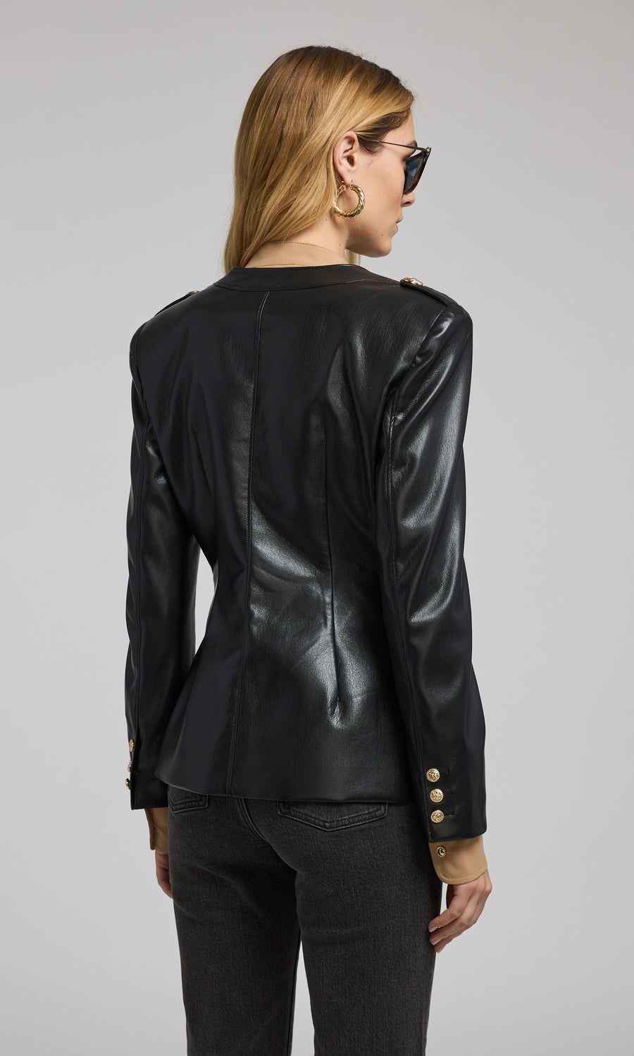 Larsine Vegan Leather Blazer - Black