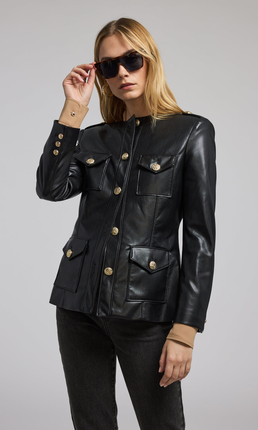 Larsine Vegan Leather Blazer - Black