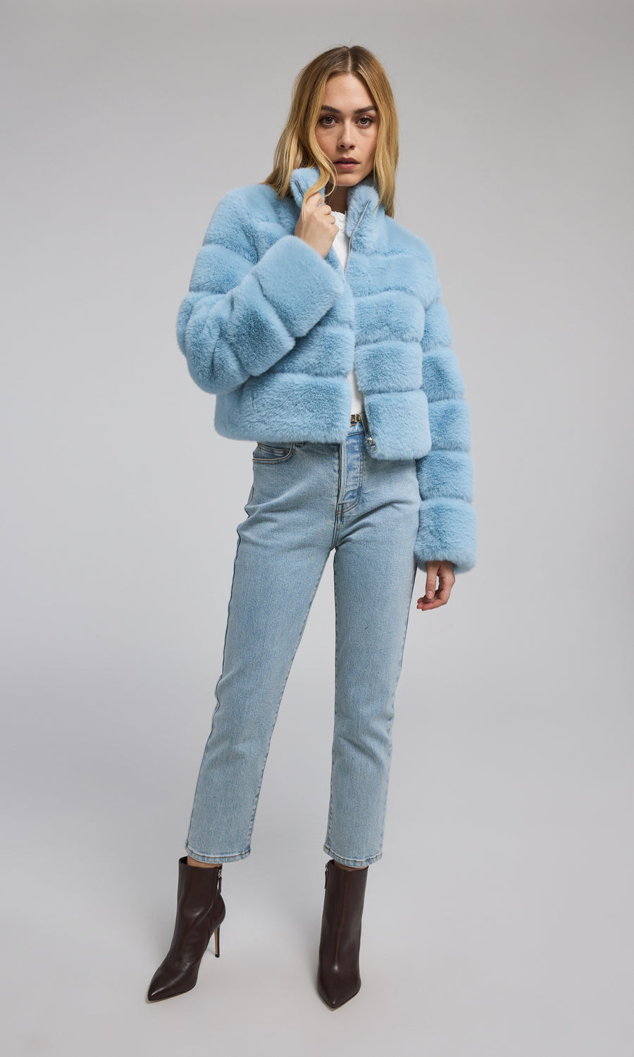 Tala Faux Fur Bomber - Powder Blue