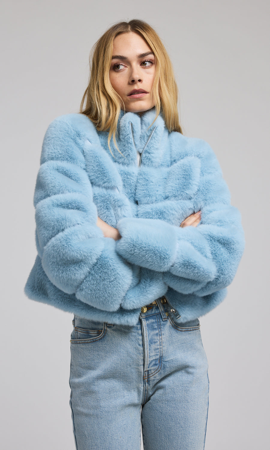 Tala Faux Fur Bomber - Powder Blue