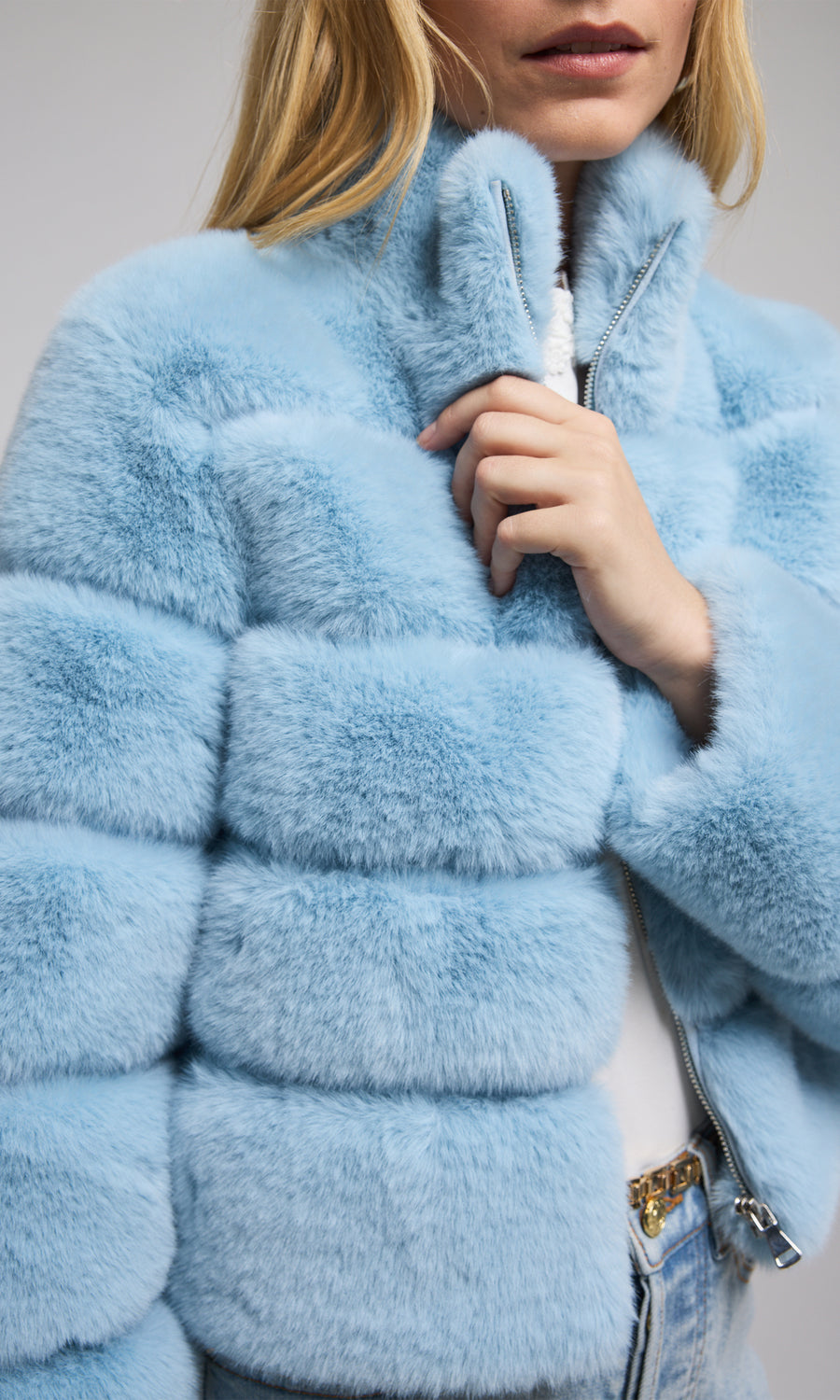 Tala Faux Fur Bomber - Powder Blue