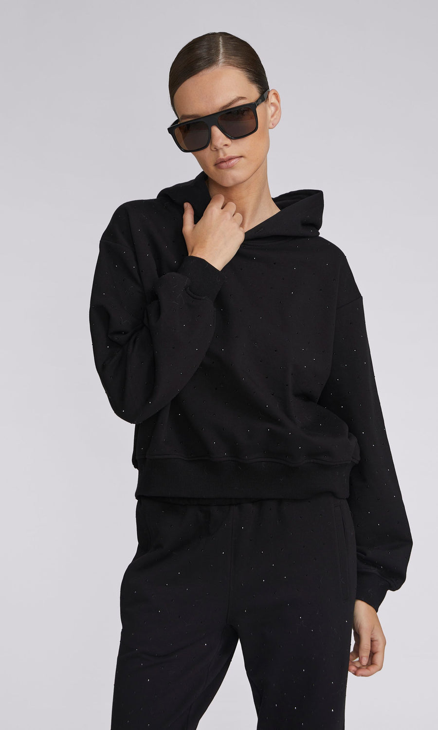 Renae Crystal Hoodie - Black/Black