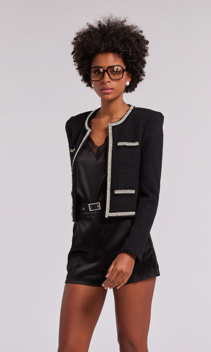 Blaire Crystal Tweed Jacket - Black