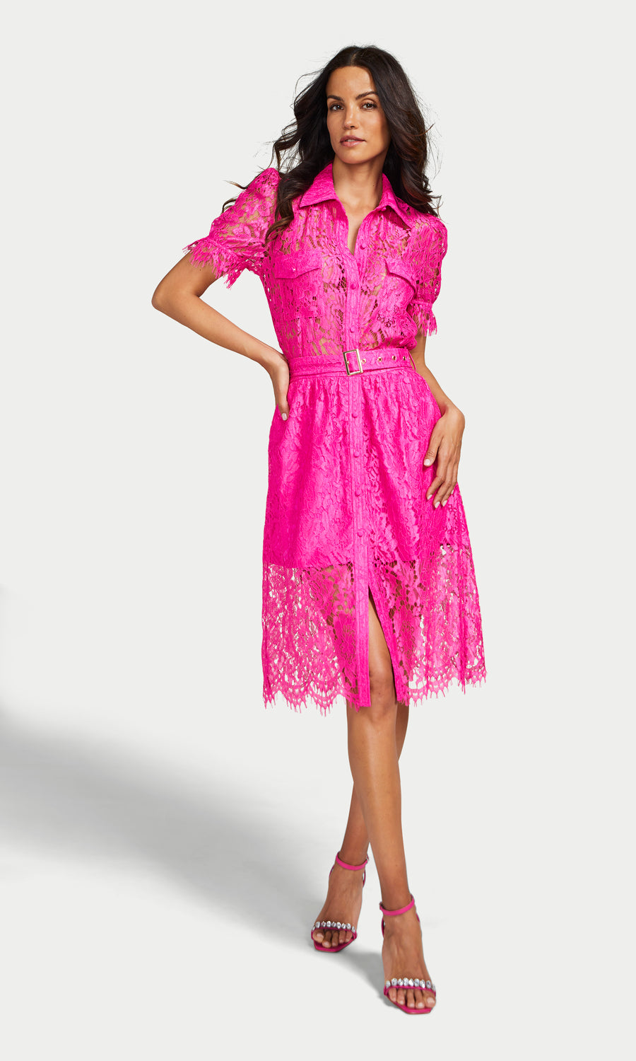 Claudia Lace Dress - Hot Pink
