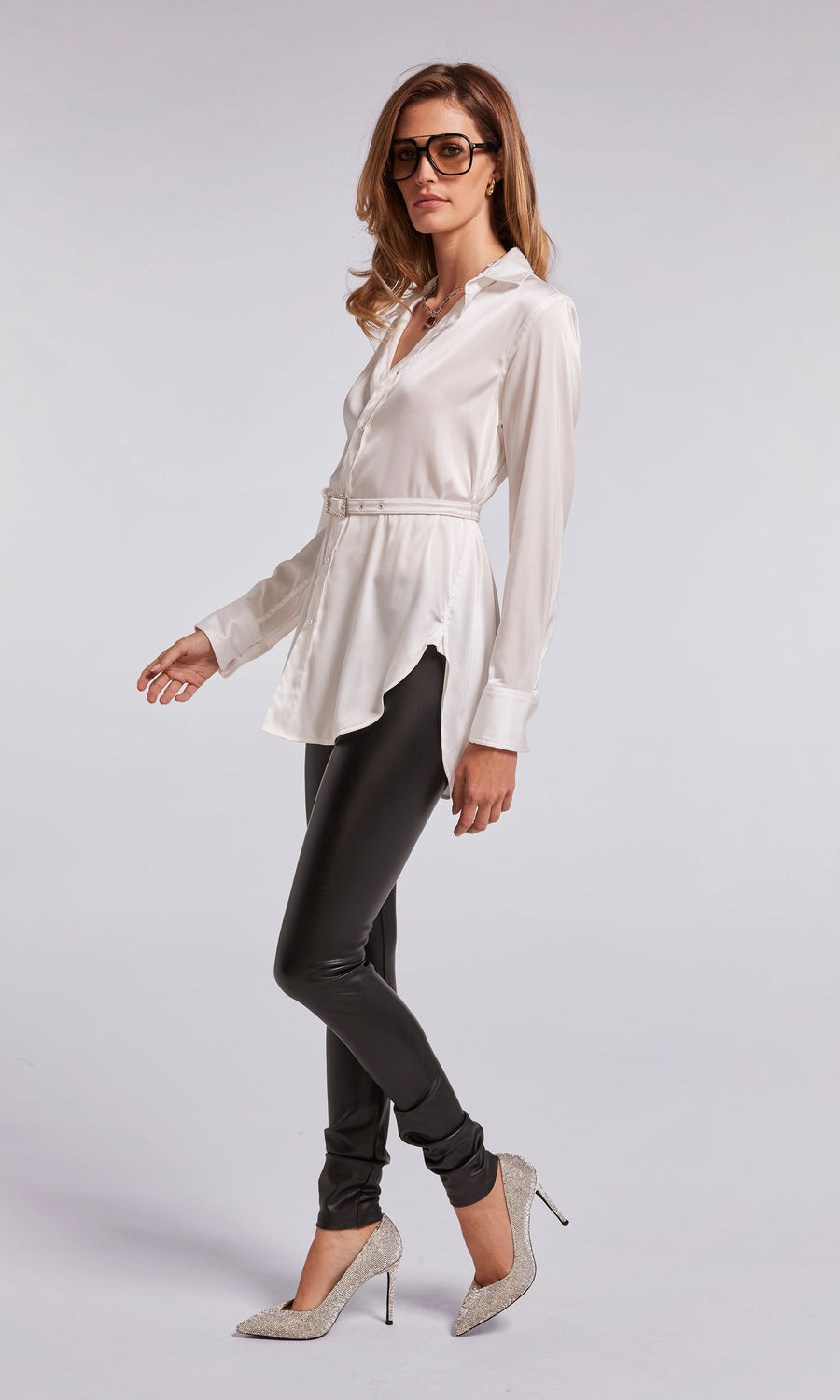 Zinnia Belted Shirt- White