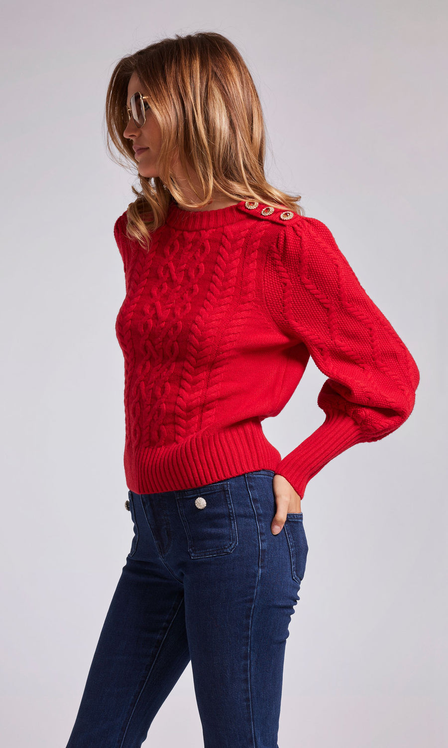 Rylan Cable Button Sweater - Red