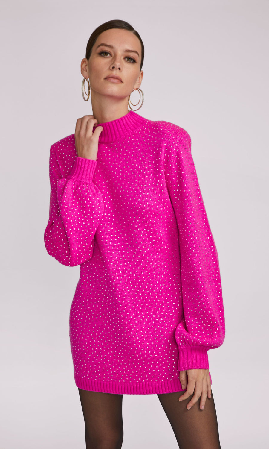 Chiraz Crystal Knitted Dress - Hot Pink