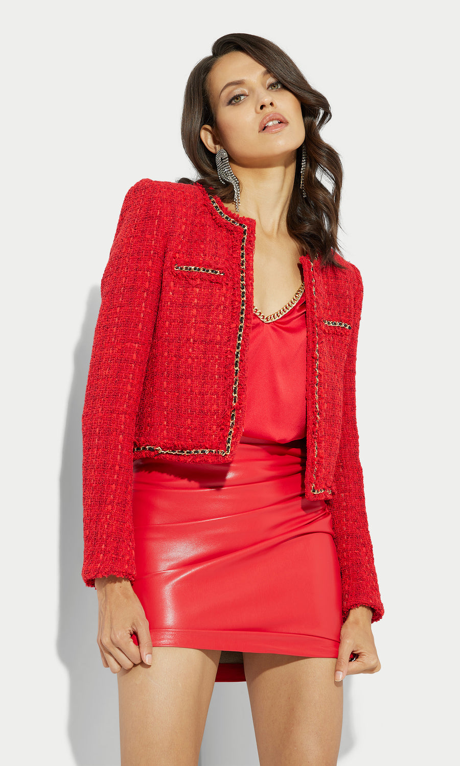 Elsa Chain Tweed Jacket - Red