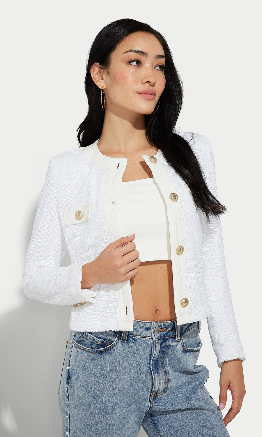 Aliana Sequin Jacket - White