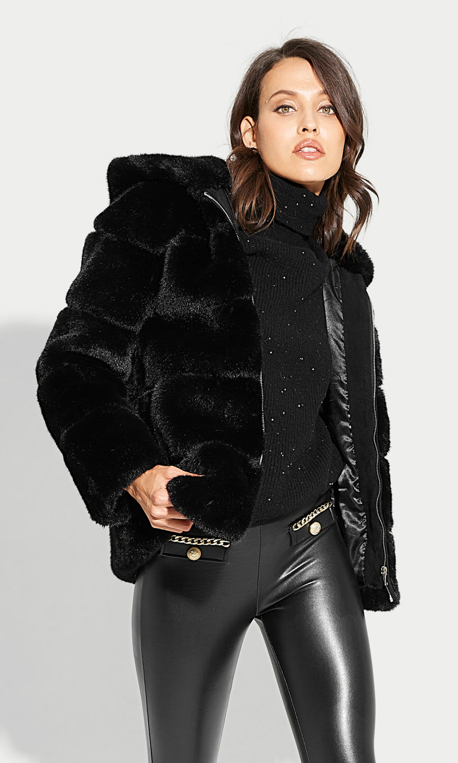 Annabelle Faux Fur Hooded Jacket - Black